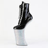 FORBIDDEN-1020BEJ Plateau Pony Stiefeletten - Schwarz Lack/Silber Strass von Pleaser – Ansicht 3