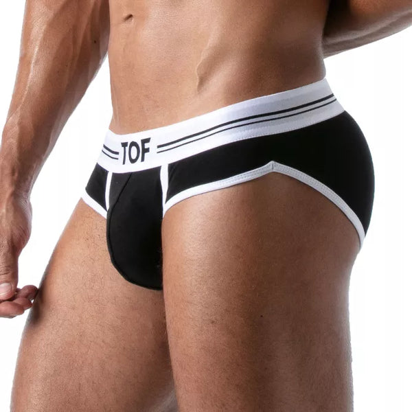 Herren Slip High-Cut - Baumwoll-Mix mit tiefem, gefüttertem Frontbereich, Schwarz | TOF Paris