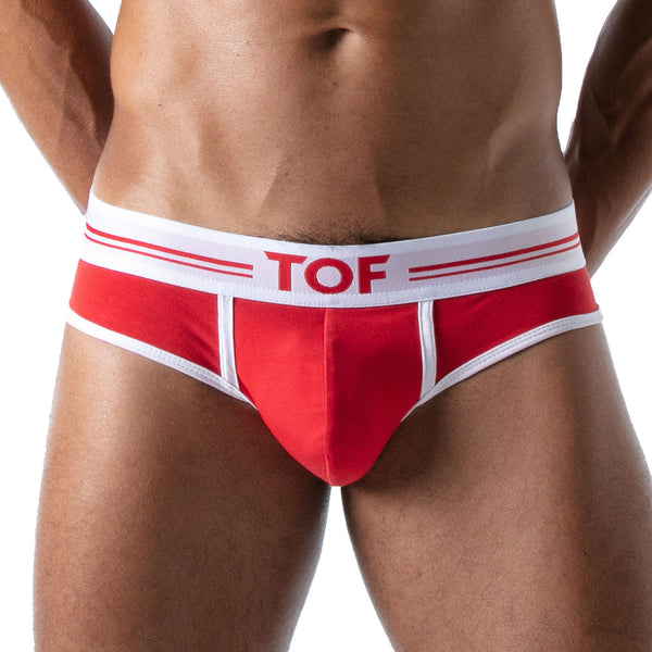 Herren Slip High-Cut - Baumwoll-Mix mit tiefem, gefüttertem Frontbereich, Rot | TOF Paris