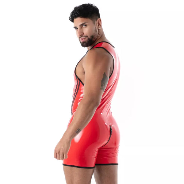 Rotes Zip Latex Second Skin-Singlet von TOF Paris – Ansicht 4