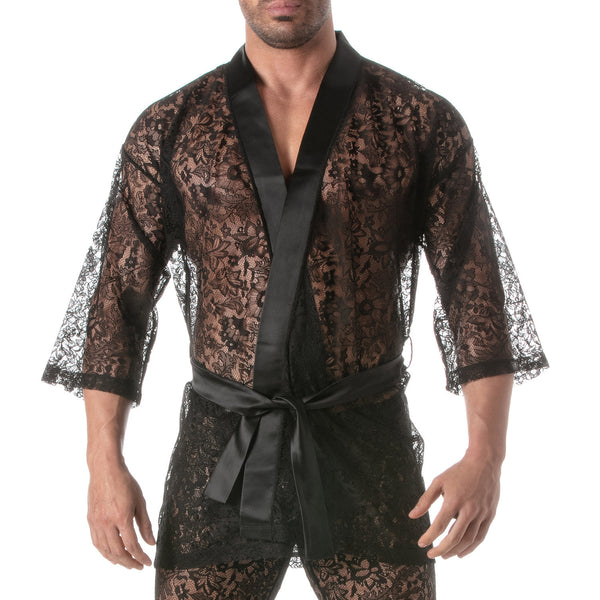 Herren Spitzen-Kimono Weste - Eleganz & Komfort in Schwarz | TOF Paris