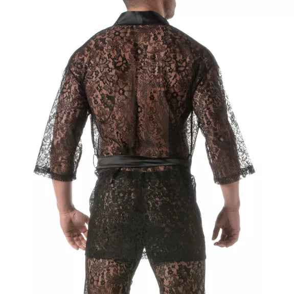 Herren Spitzen-Kimono Weste - Eleganz & Komfort in Schwarz | TOF Paris