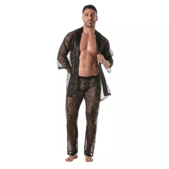 Herren Spitzen-Kimono Weste - Eleganz & Komfort in Schwarz | TOF Paris