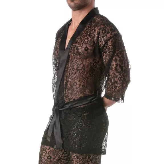 Herren Spitzen-Kimono Weste - Eleganz & Komfort in Schwarz | TOF Paris