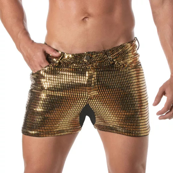 Herren Glitzer-Shorts Gold - 5 Taschen & Mid-Thigh Schnitt | TOF Paris