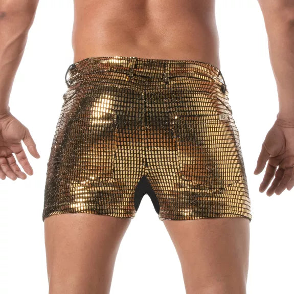 Herren Glitzer-Shorts Gold - 5 Taschen & Mid-Thigh Schnitt | TOF Paris