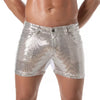 Herren Glitzer Shorts Silber - 5 Taschen, Mid-Thigh & Figurbetont | TOF Paris