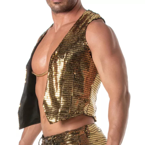 Glitzerweste Herren Gold - Wende-Design mit edlen Ketten | TOF Paris