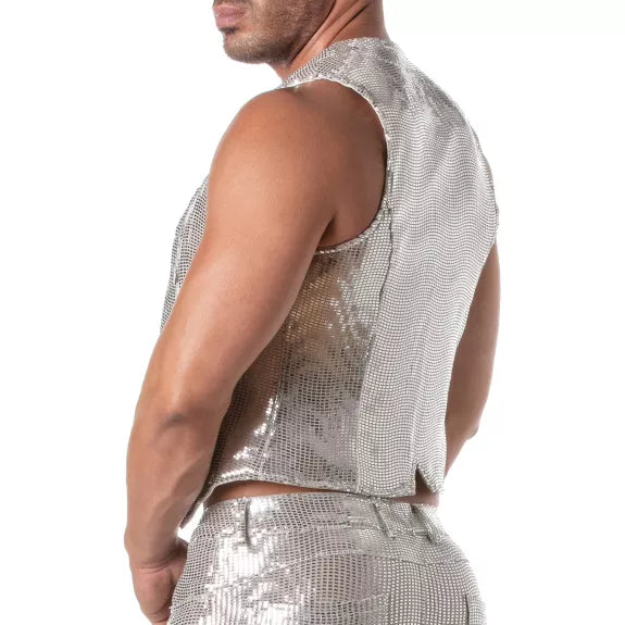 Glitzerweste Herren Silber - Wendeweste mit Ketten-Design | TOF Paris