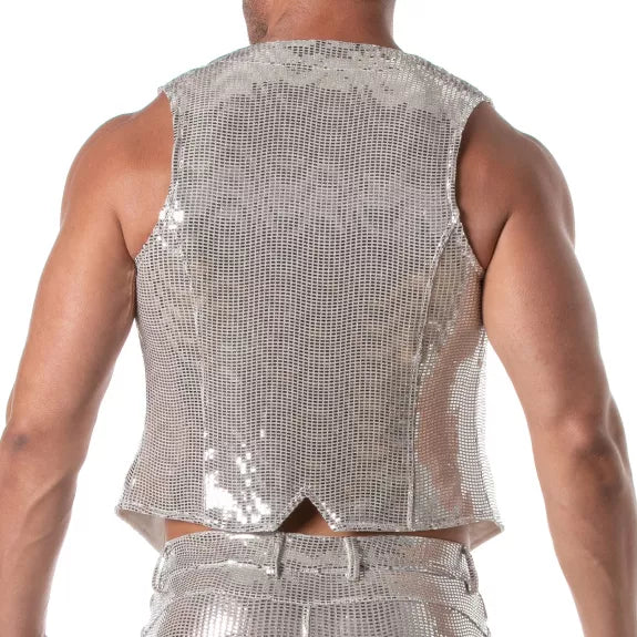 Glitzerweste Herren Silber - Wendeweste mit Ketten-Design | TOF Paris