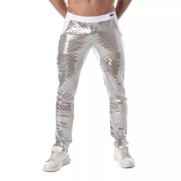 Glitzerhose Herren Silber - Low-Rise, taillierter Schnitt, Komfort | TOF Paris