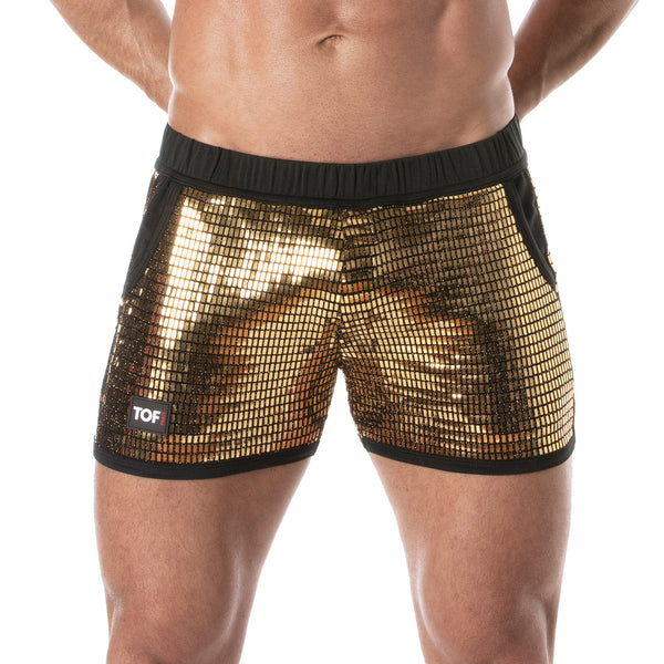 Glitter Shorts Gold - Glänzende Pailletten, TailoRot Fit, Komfort | TOF Paris