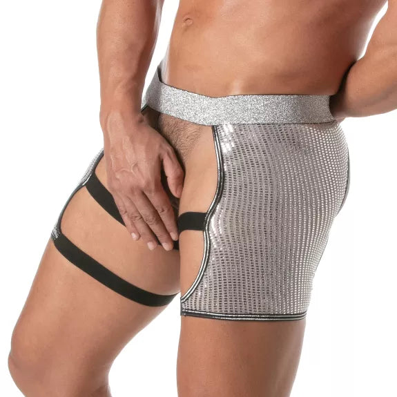 Herren Glitter Shorty Silber - Elastische Bänder, auffälliger Style | TOF Paris