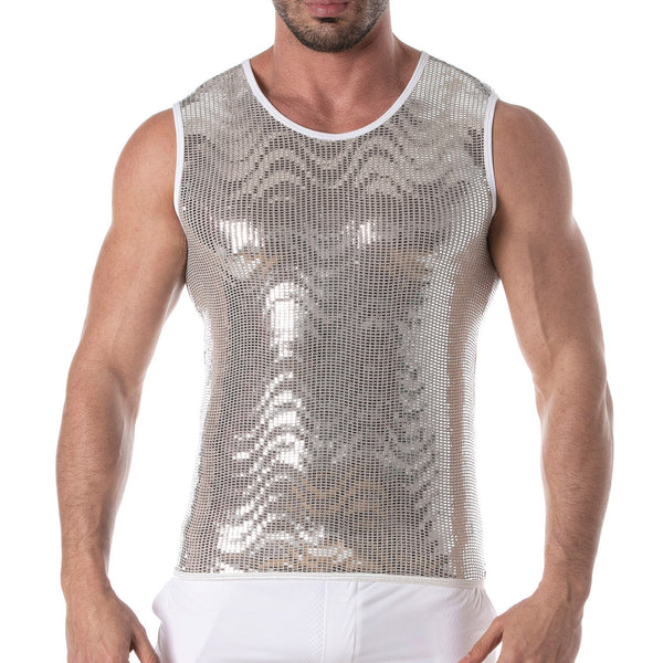 Tank Top Herren Silber Glitzer - Figurbetont & Komfortabel | TOF Paris