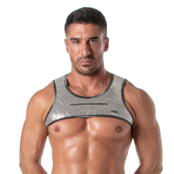 Herren Harness Silber Glitzer mit Reißverschluss & Tasche | TOF Paris