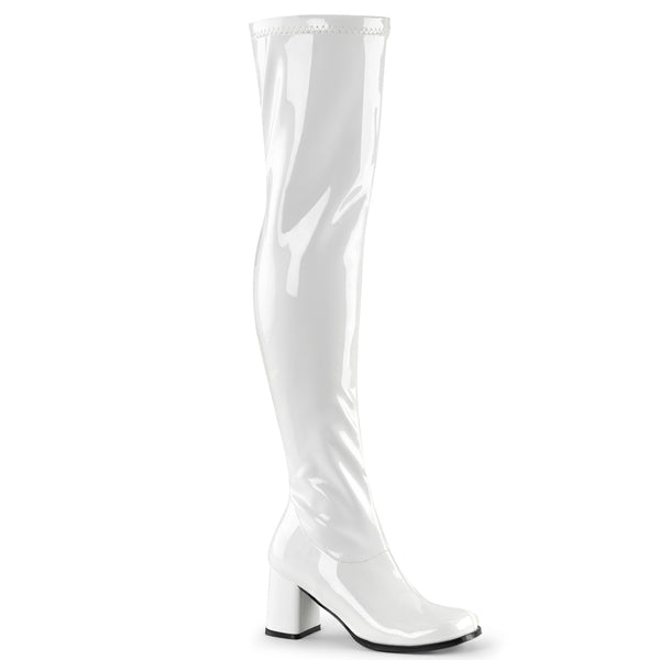 GOGO-3000 Overknee Stiefel Lack Weiß von Funtasma