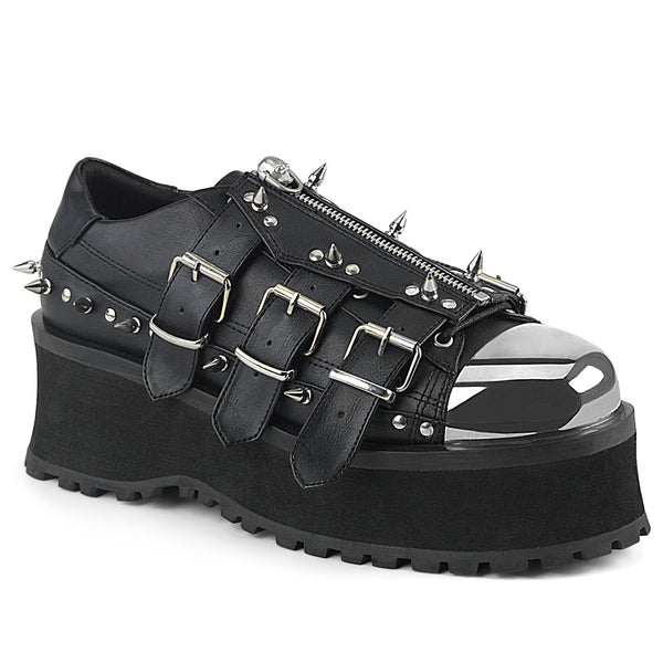 GRAVEDIGGER-03 Plateau Schuh schwarz Schnallen und Nieten Gothic von DemoniaCult