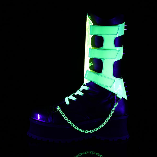 GRAVEDIGGER-255 Plateau Stiefel grün fluroszierend Schnallen von DemoniaCult – Ansicht 3