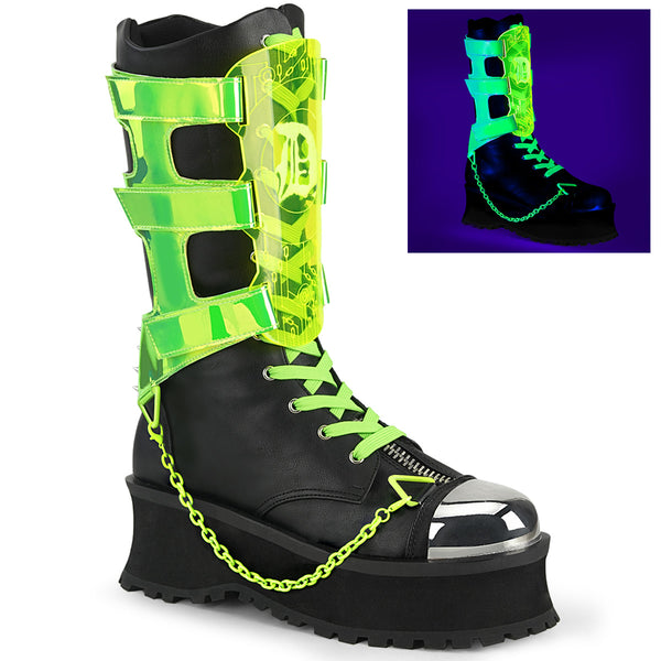 GRAVEDIGGER-255 Plateau Stiefel grün fluroszierend Schnallen von DemoniaCult