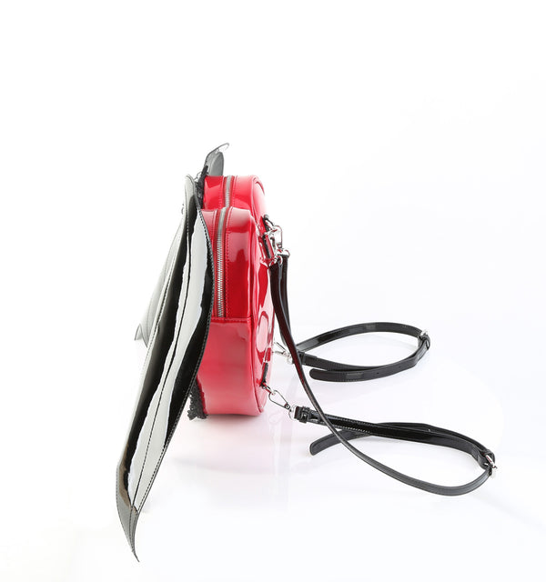 HB-214 Rucksack Herz mit Flügeln Schwarz/Rot Lack von DemoniaCult – Ansicht 3