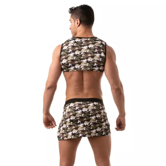Ärmelloses Crop Top Khaki-Camouflage & V-Ausschnitt | TOF Paris