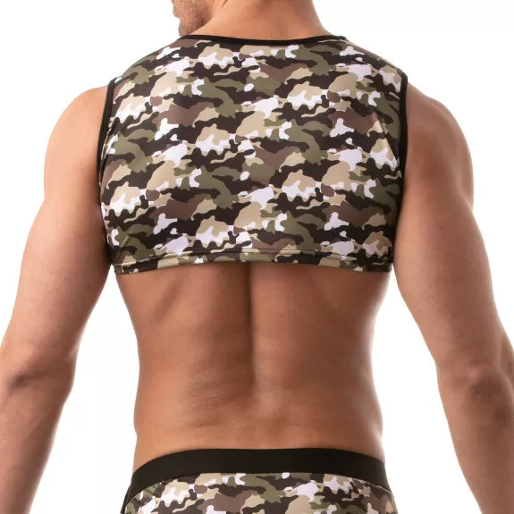 Ärmelloses Crop Top Khaki-Camouflage & V-Ausschnitt | TOF Paris