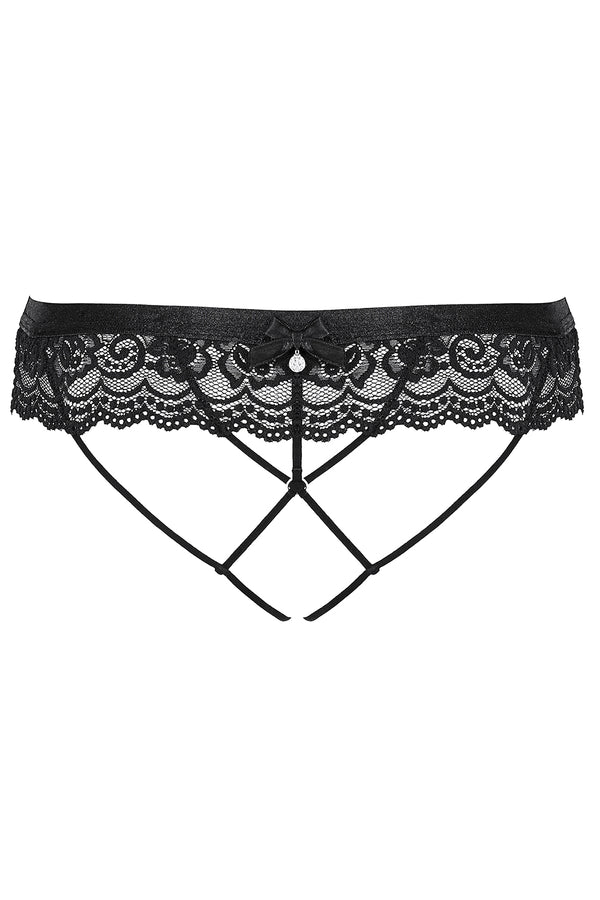Schwarzer verführerischer String mit eleganter Spitzenverzierung von Obsessive – Ansicht 6