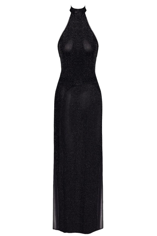 Sinnliches schwarzes Onyx Twin-Slit Maxi-Kleid von Noir Handmade – Ansicht 2