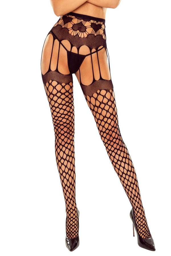 Schwarze verführerische Strumpfhose mit offenem Schritt von Passion – Ansicht 2