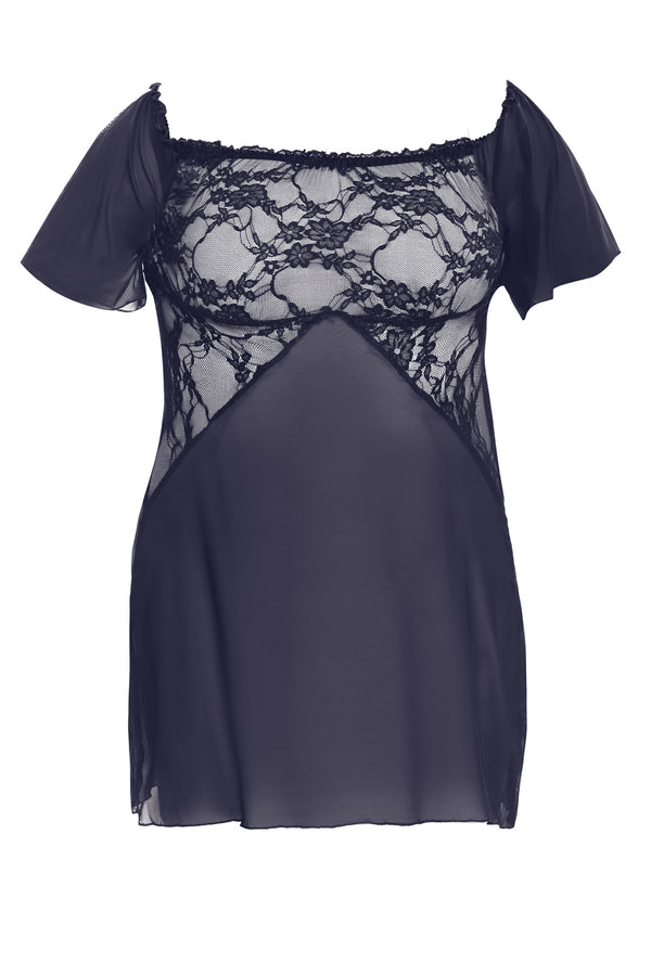 Atemberaubendes Spitzen Minikleid mit dunkelblauem Netzmaterial von Anais Apparel Size Plus – Ansicht 4