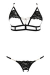 Schwarzes funkelndes Spitzen Set mit raffinierten Riemchen und offenem String von Anais apparel – Ansicht 3