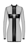 Sexy schwarzes Crossfire Netz-und-Wetlook Minikleid von Noir Handmade – Ansicht 9