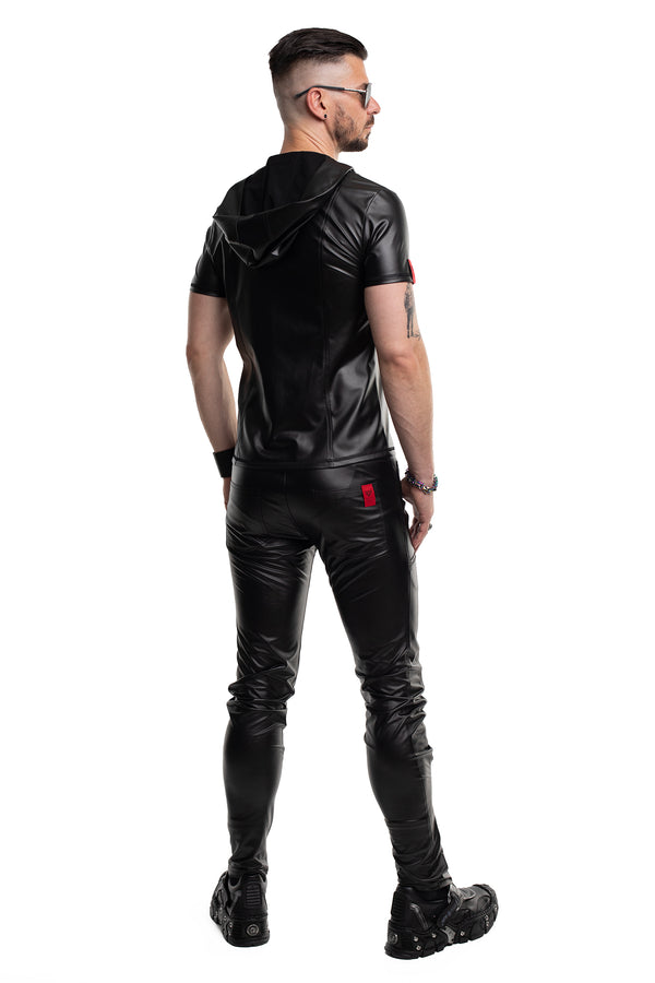 Schwarzes verfĂźhrerisches Wetlook Shirt mit Kapuze von Regnes Fetish Planet â Ansicht 8