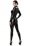Schwarzer figurbetonter Ganzkörper Overall aus glänzendem Powerwetlook von Noir Handmade – Ansicht 3