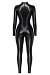 Schwarzer figurbetonter Ganzkörper Overall aus glänzendem Powerwetlook von Noir Handmade – Ansicht 2