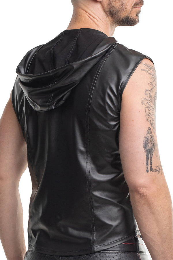 Herren Wetlook Weste mit Reißverschluss und vertikalen Stichen von Regnes Fetish Planet – Ansicht 5