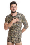 Leopardfarbenes aufregendes figurbetontes T-Shirt mit wildem Print von Anais for Men