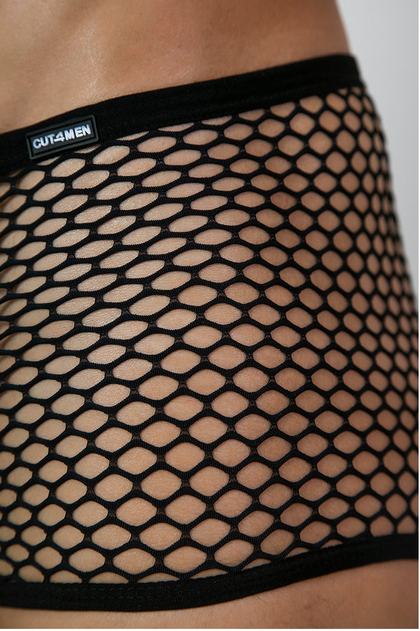 Schwarze verführerische Netzshorts mit dezentem Logo von CUT4MEN – Ansicht 3