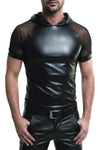 Schwarzes aufregendes Herren-Shirt mit kapuze und transparenten ärmeln von Regnes Fetish Planet