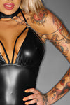 Schwarzer Wetlook Body mit Strumpfhaltern F109 von Noir Handmade – Ansicht 8