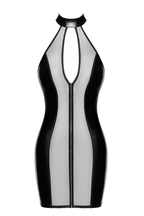Sinnliches schwarzes Luxuria Crystal Sheer Minikleid mit Strass von Noir Handmade – Ansicht 10