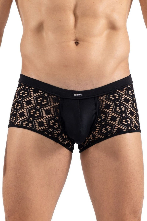 Schwarze verführerische Boxershorts mit asymmetrischer Stickerei von LOOK ME