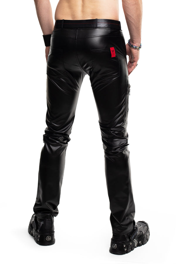 Schwarze attraktive Wetlook Hose mit auffälligen Reißverschlüssen von Regnes Fetish Planet – Ansicht 3