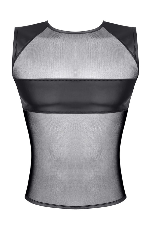 Schwarzes transparentes Shirt mit markanten Wetlook Akzenten von Regnes Fetish Planet – Ansicht 2