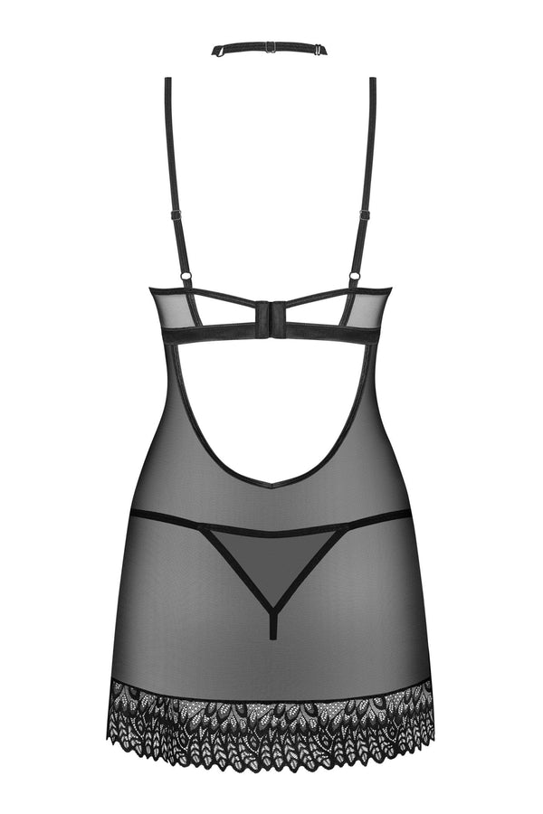 Schwarzes verführerisches Negligee mit passendem String und Halsband von Obsessive – Ansicht 6
