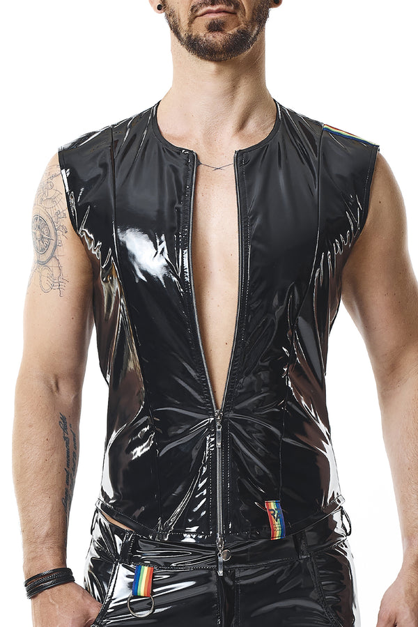 PVC Herren Weste mit vertikalen Nähten und Zipper von Regnes Fetish Planet – Ansicht 9