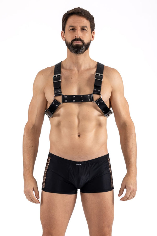 Schwarzer verführerischer Herren Harness für maskuline Akzente von LOOK ME – Ansicht 6