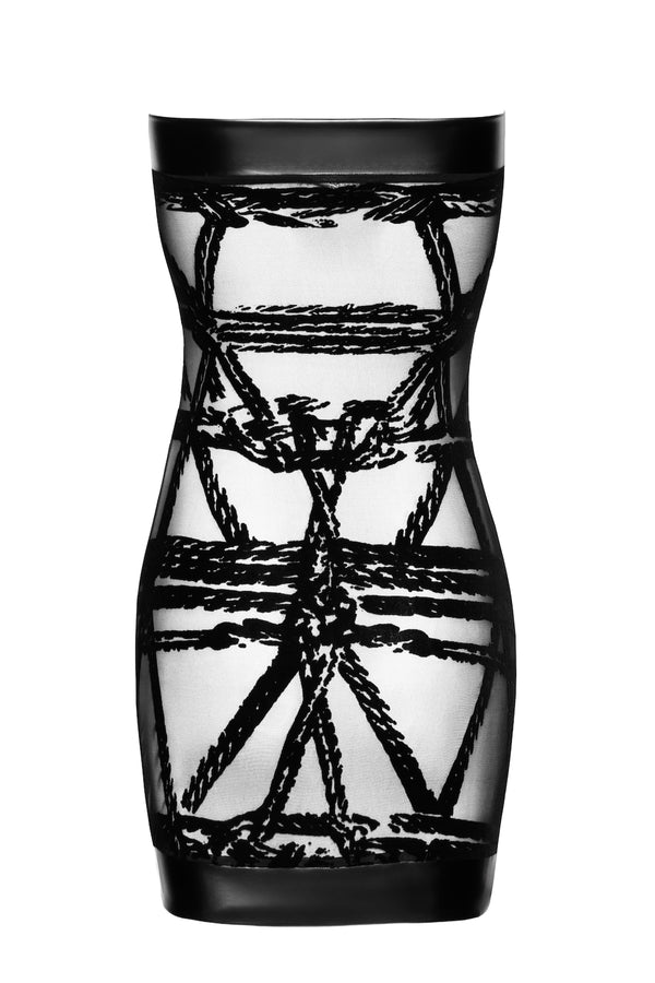 Sexy schwarzes Off-Shoulder Bondesque Minikleid aus Wetlook von Noir Handmade – Ansicht 4
