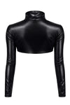 Schwarze raubtierhafte Wetlook Jacke mit brustfreiem Design von Demoniq – Ansicht 4