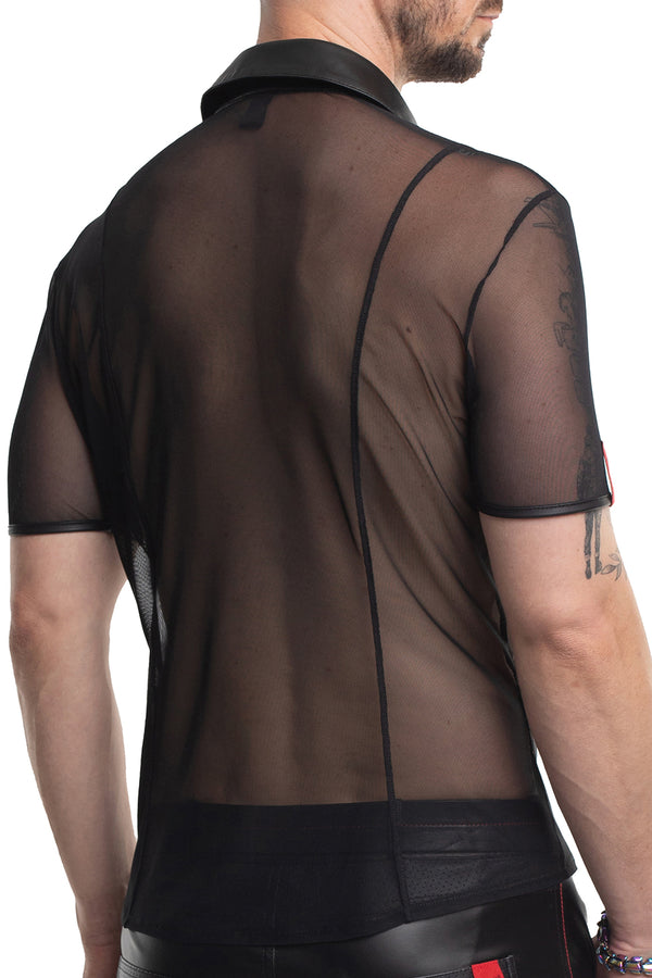 Transparentes Herren Mesh-Poloshirt mit Stehkragen von Regnes Fetish Planet – Ansicht 5